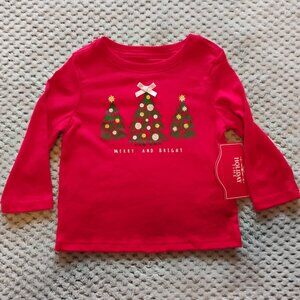 NWT Holiday Time Infant Girls Merry and Bright Red Long Sleeve T-Shirt Size 12M